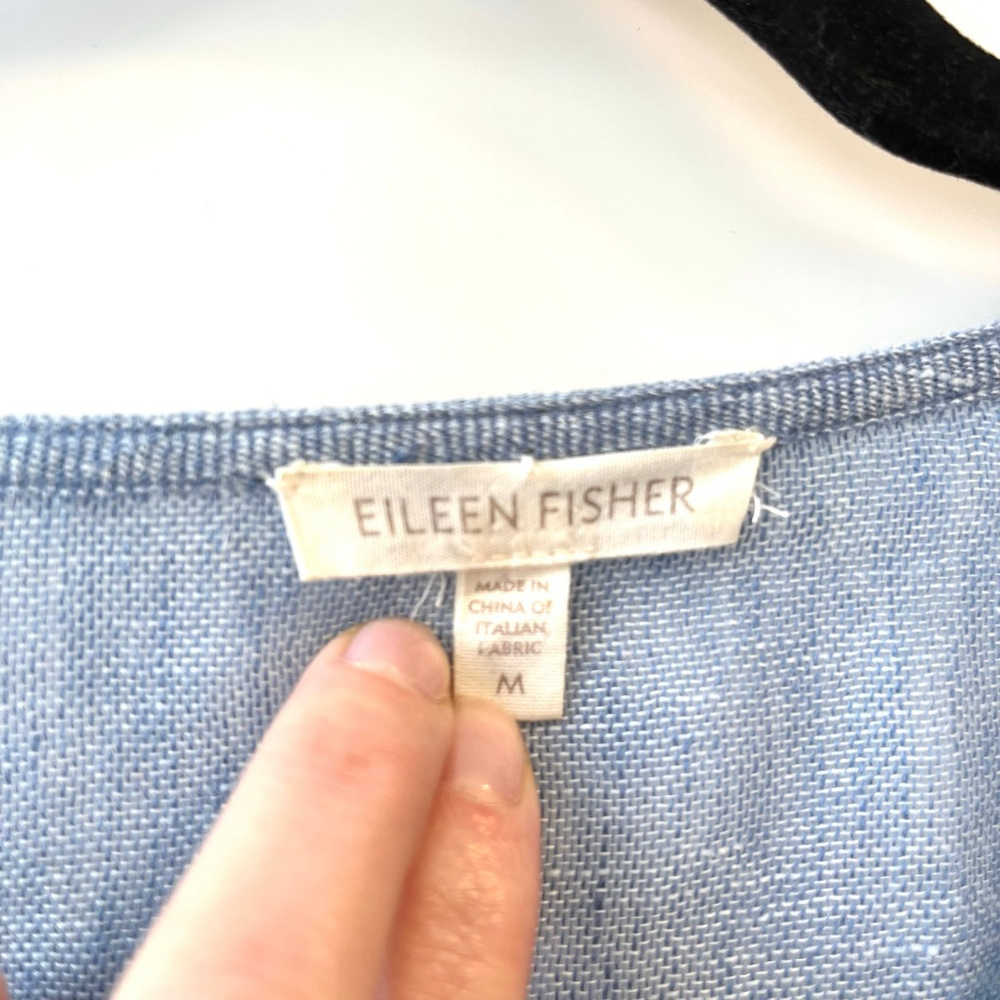 Eileen Fisher Italian Linen Tunic Shirt Jacket Blue Button Front Oversized M - Picture 10 of 14